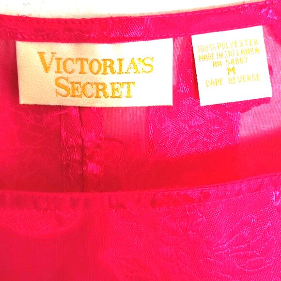 VICTORIA’S SECRET Tunic Top Women's Sz M Red  Sheer Chiffon Long Sleeve Vintage - Picture 2 of 11